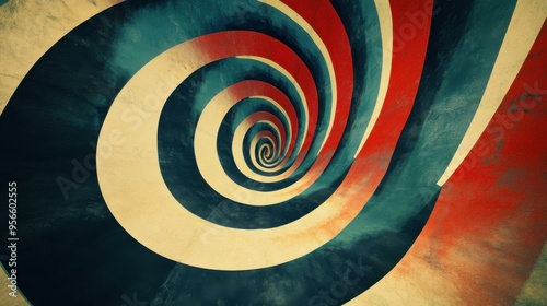 Abstract Spiral Art: Vintage Red, Blue, and Yellow Pattern