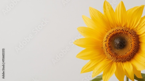 Blooming Sunflower Emblem, a vibrant sunflower in full bloom, symbolizing life and consciousness, set against a minimalist background, emphasizing purity and simplicity.