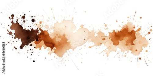 Ink stains Brown and blots paint splatter texture on white background