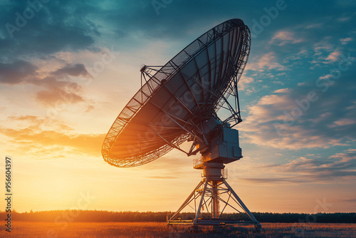 satellite dish radar antenna station in field. parabolic antennas. Big parabolic antenna against sky. Satellite dish at earth station with a sky.