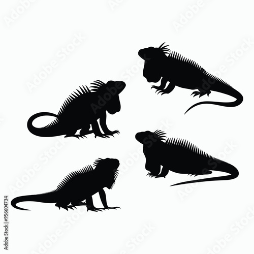 Iguana Silhouette Vector Set Animals Illustration Template