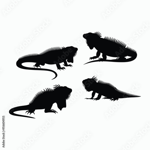 Iguana Silhouette Vector Set Animals Illustration Template
