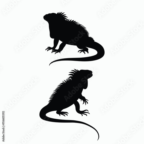 Iguana Silhouette Vector Set Animals Illustration Template