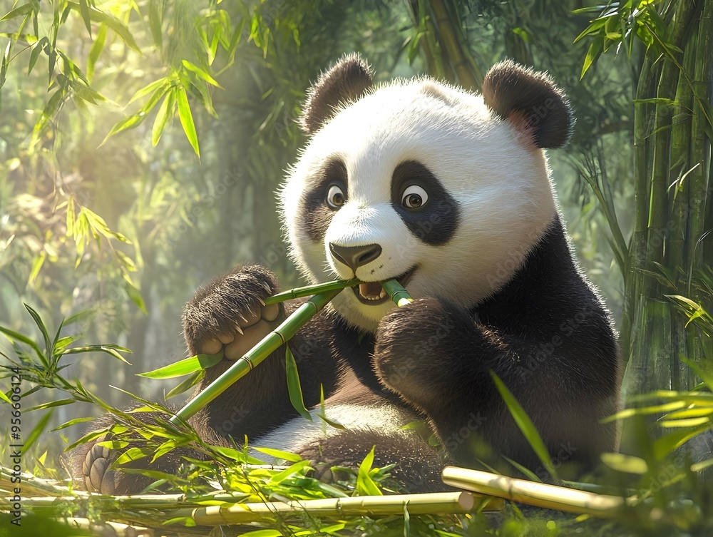 giant panda eating bamboo