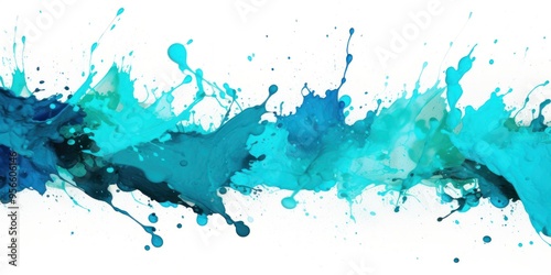 Ink stains Cyan and blots paint splatter texture on white background