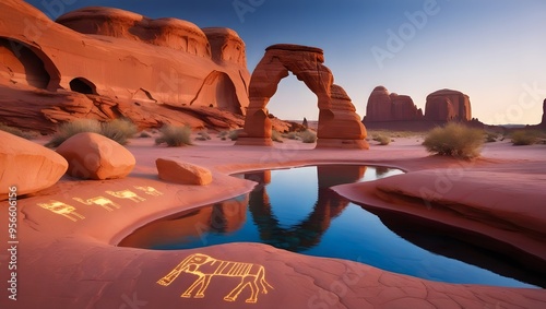 Beautiful landscape ,with striking rock arches and a vast, open desert environment. GENERATIVE AI