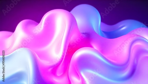 Colorful abstract background made of holographic metal foil. fluid shapes in shades of pink, purple, and blue, liquid metal, foil, wavy with shiny texture. hologram background.