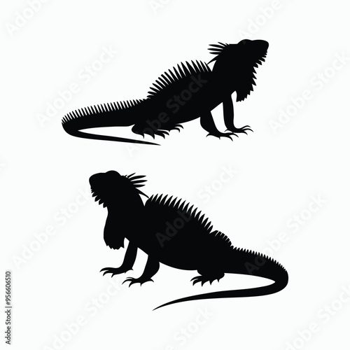 Iguana Silhouette Vector Set Animals Illustration Template