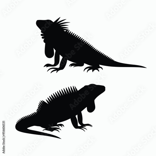 Iguana Silhouette Vector Set Animals Illustration Template