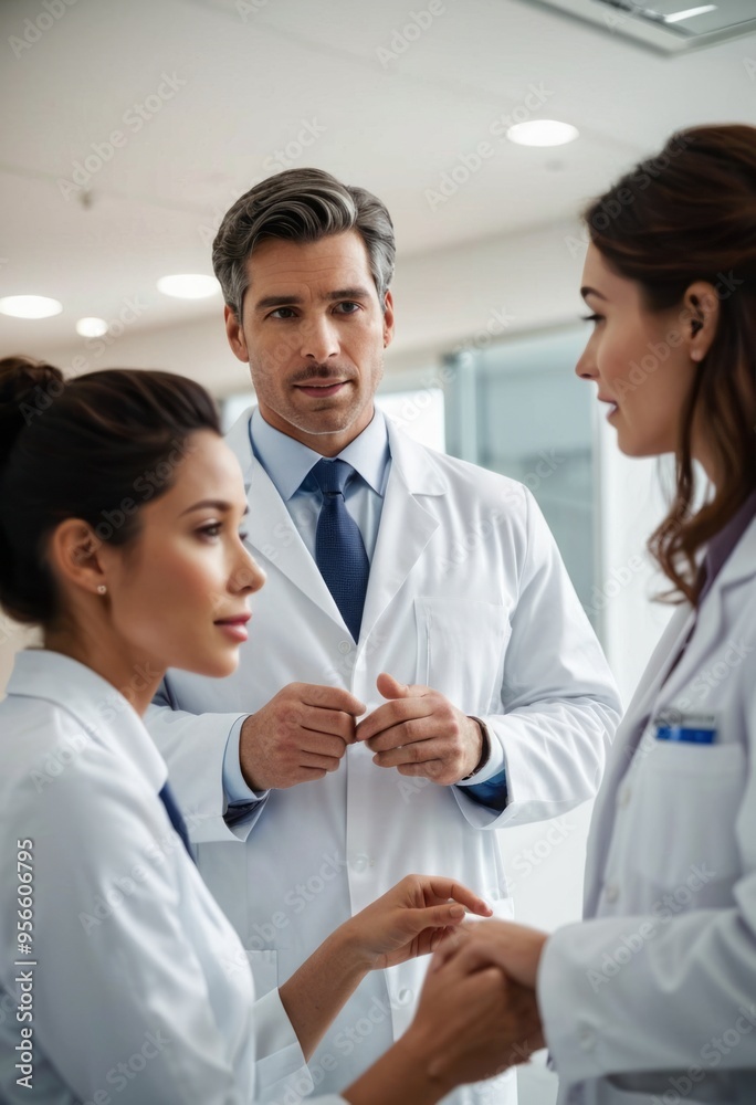 A doctor consulting with colleagues in a clinical setting, focusing on professional communication and teamwork. A doctor consulting with colleagues in a clinical setting, focusing on professional communication and teamwork.