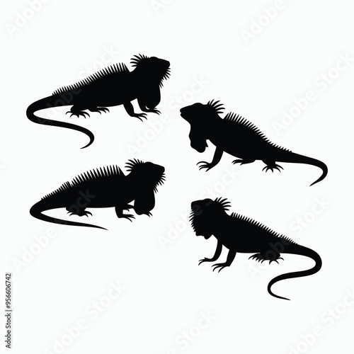 Iguana Silhouette Vector Set Animals Illustration Template