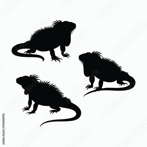 Iguana Silhouette Vector Set Animals Illustration Template
