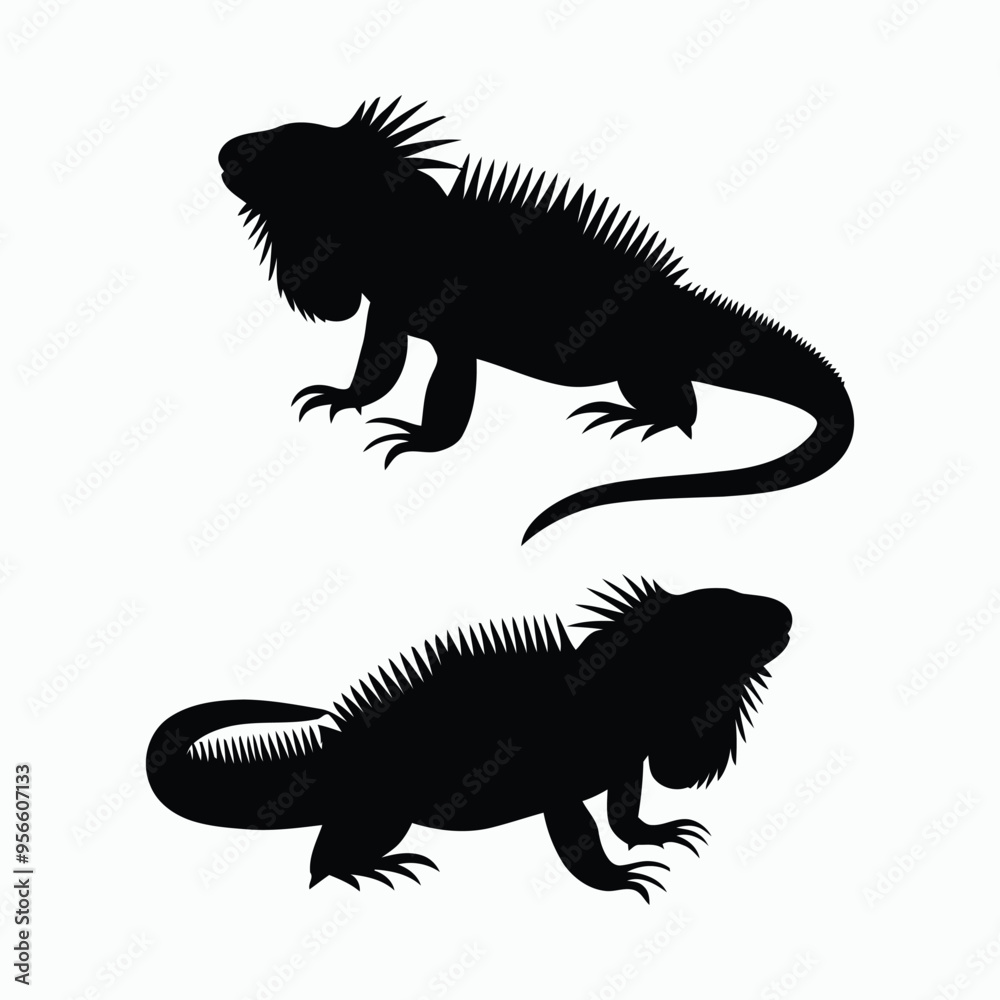 Fototapeta premium Iguana Silhouette Vector Set Animals Illustration Template