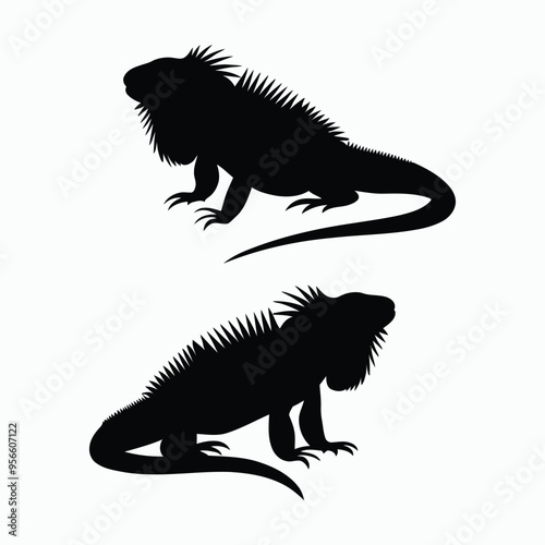 Iguana Silhouette Vector Set Animals Illustration Template