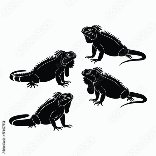 Iguana Silhouette Vector Set Animals Illustration Template