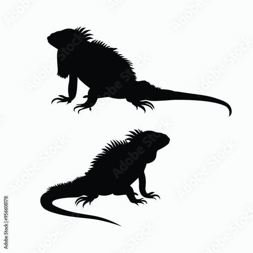 Iguana Silhouette Vector Set Animals Illustration Template