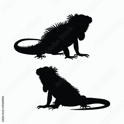 Iguana Silhouette Vector Set Animals Illustration Template