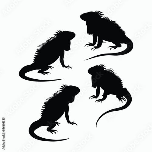 Iguana Silhouette Vector Set Animals Illustration Template
