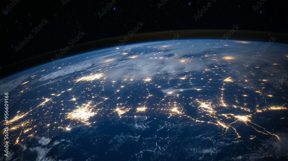 Obraz premium 宇宙から見る地球とグローバルSEO