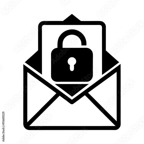 Outline style silhouette email with lock icon illustration for security connection