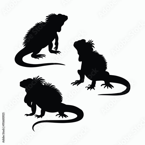 Iguana Silhouette Vector Set Animals Illustration Template