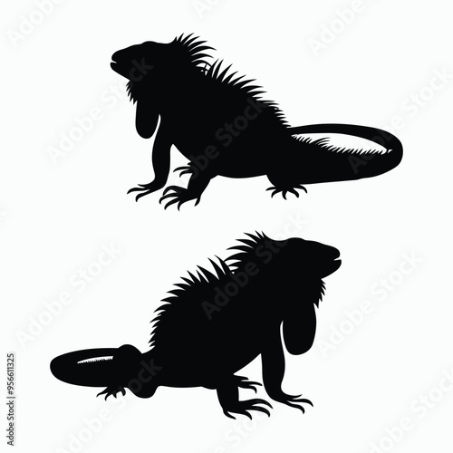 Iguana Silhouette Vector Set Animals Illustration Template