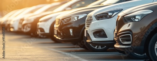 Cars in a parking lot available for sale, photography