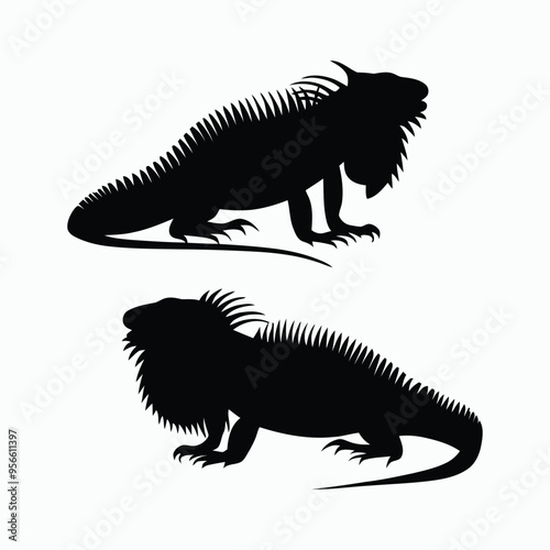 Iguana Silhouette Vector Set Animals Illustration Template