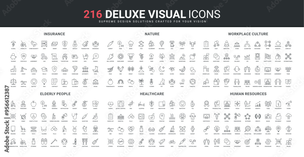 Nature protection, workplace culture line icon set. HR of international company and team, insurance and care of old grandparents, medical services thin black outline symbols vector illustration Nature protection, workplace culture line icon set. HR of international company and team, insurance and care of old grandparents, medical services thin black outline symbols vector illustration
