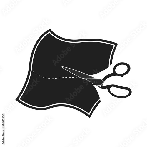 Scissors and cut fabric vector design on a white background