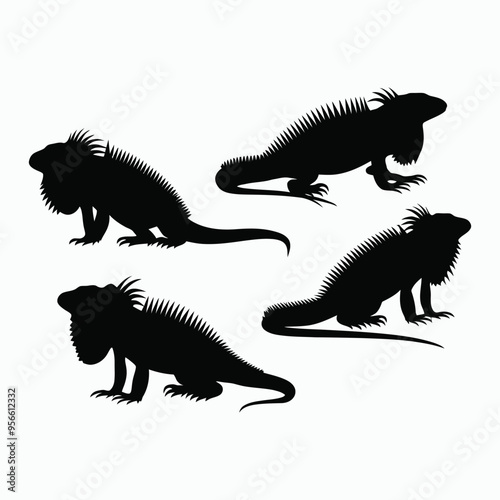 Iguana Silhouette Vector Set Animals Illustration Template
