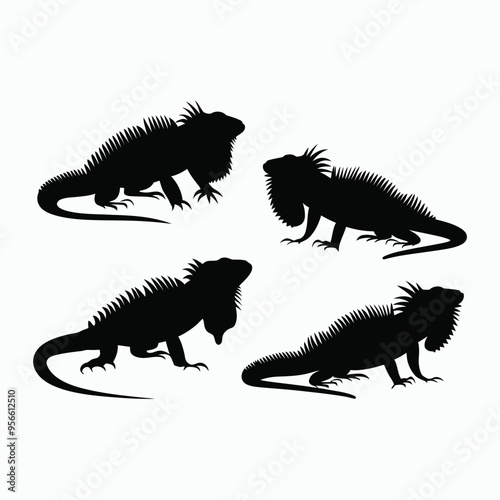 Iguana Silhouette Vector Set Animals Illustration Template