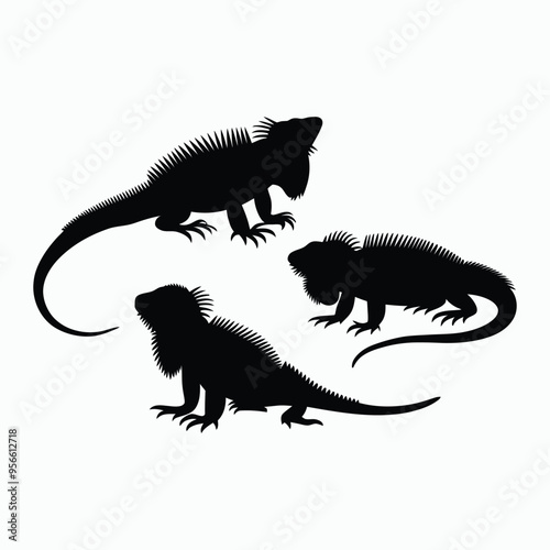 Iguana Silhouette Vector Set Animals Illustration Template