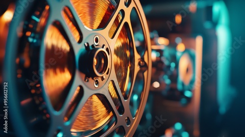 Close-up of a Film Reel Spinning in a Classic Projector with Warm Tungsten Light at Zurich Film Festival photo