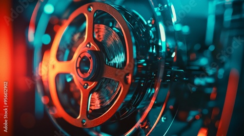 Close-up of a Film Reel Spinning in a Classic Projector with Warm Tungsten Light at Zurich Film Festival photo