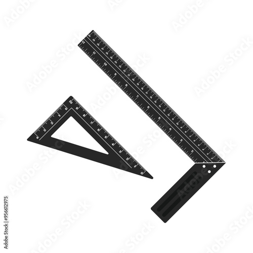 Framing ruler and triangle ruler square measurement tool vector illustration
