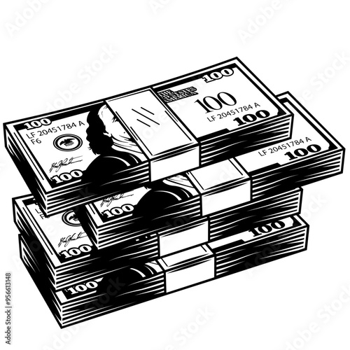 Money Bundle | Million Bundle Money | Dollar Bills | Dollar Sign | 100 Dollar Bill | Dollars | Money Stack | Mafia's Money Bundle | Original Illustration | Vector and Clipart | Cutfile and Stencil