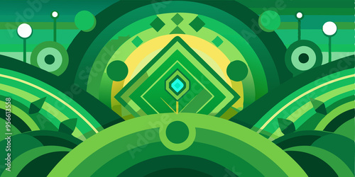 Abstract Geometric Design with Green and Teal Shapes