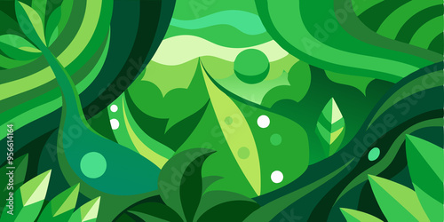 Abstract Green Leaves and Shapes Illustrating a Lush Forest Scene