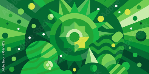 Abstract Green Geometric Pattern with Circles and Stars