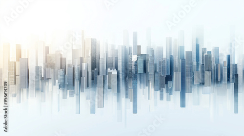 Grey skyscrapers forming an uniform city, D Rendering