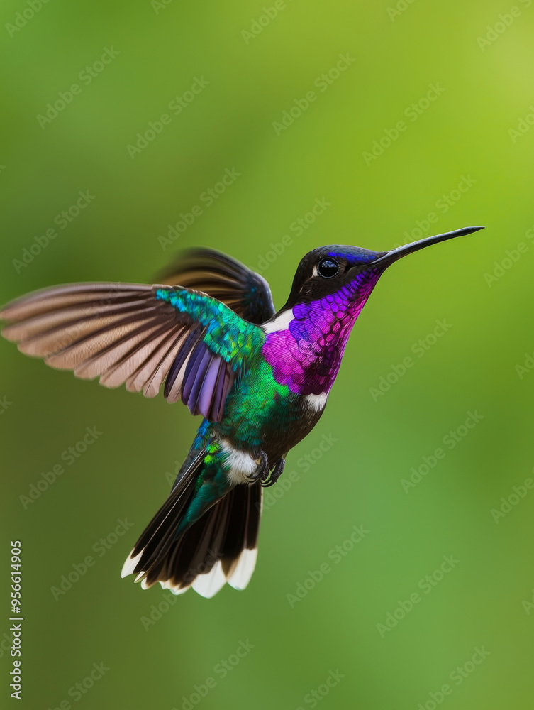 Fototapeta premium A colorful hummingbird is flying through the air