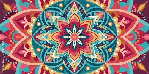 Abstract Colorful Floral Pattern with Geometric Elements