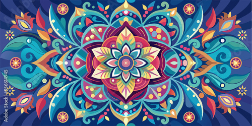 Colorful Abstract Floral Pattern with a Central Flower Motif