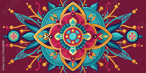 Abstract Floral Mandala with Burgundy Background