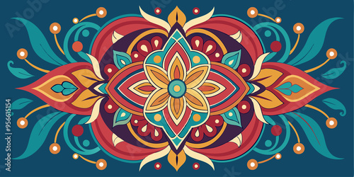 Colorful Floral Mandala with Teal Background