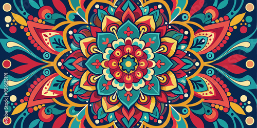 Colorful Abstract Mandala with Floral and Geometric Patterns