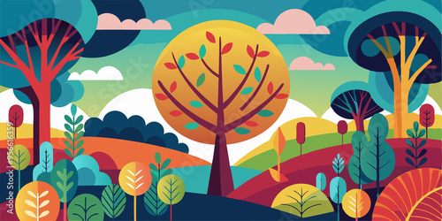 Wallpaper Mural Abstract Colorful Autumn Forest Landscape with Trees and Clouds Torontodigital.ca