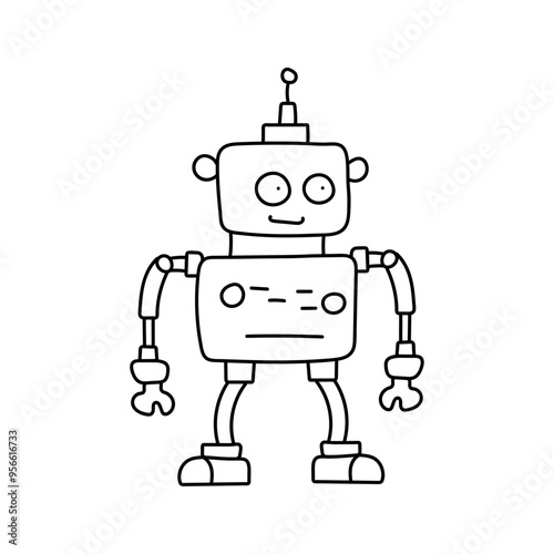 Cute robot in doodle style, childish, vector illustration