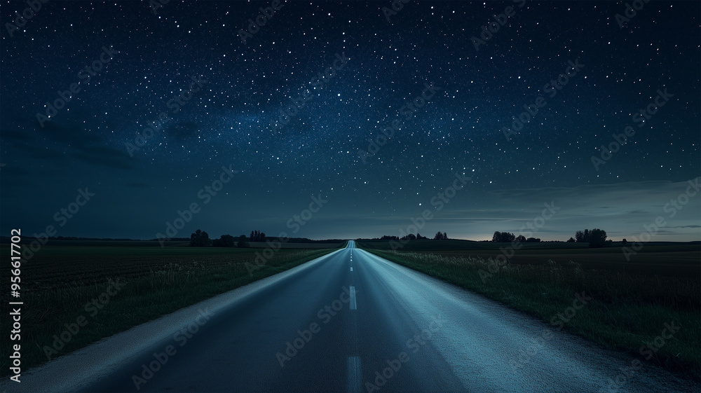 Fototapeta premium 星空の下の車道